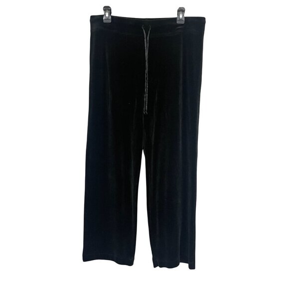 Talbots Black Velour Wide-Leg Drawstring Waist Casual Lounge Pants Size Large - Picture 1 of 4